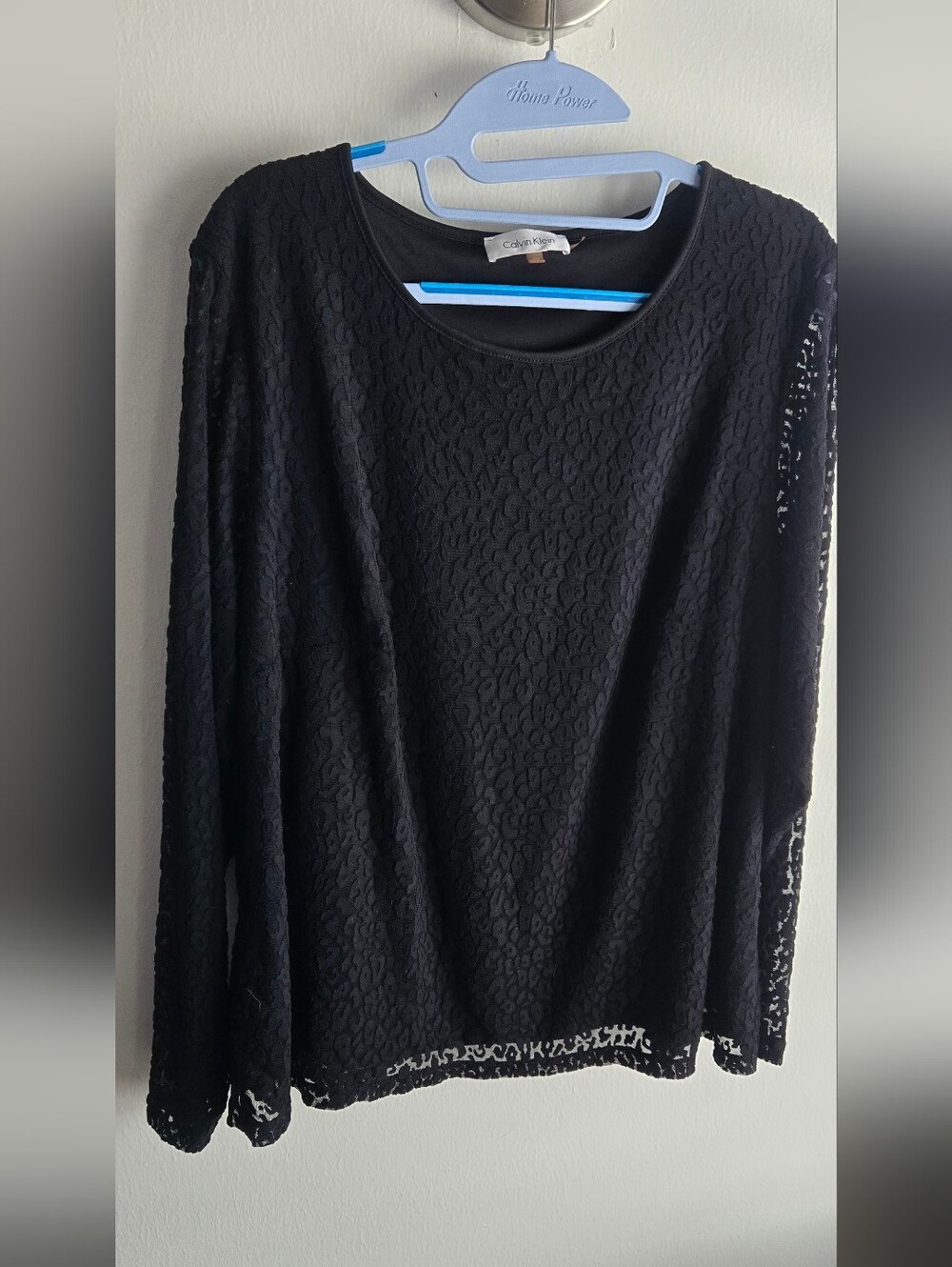 Calvin Klein Black Lace Long-Sleeve Women's Top